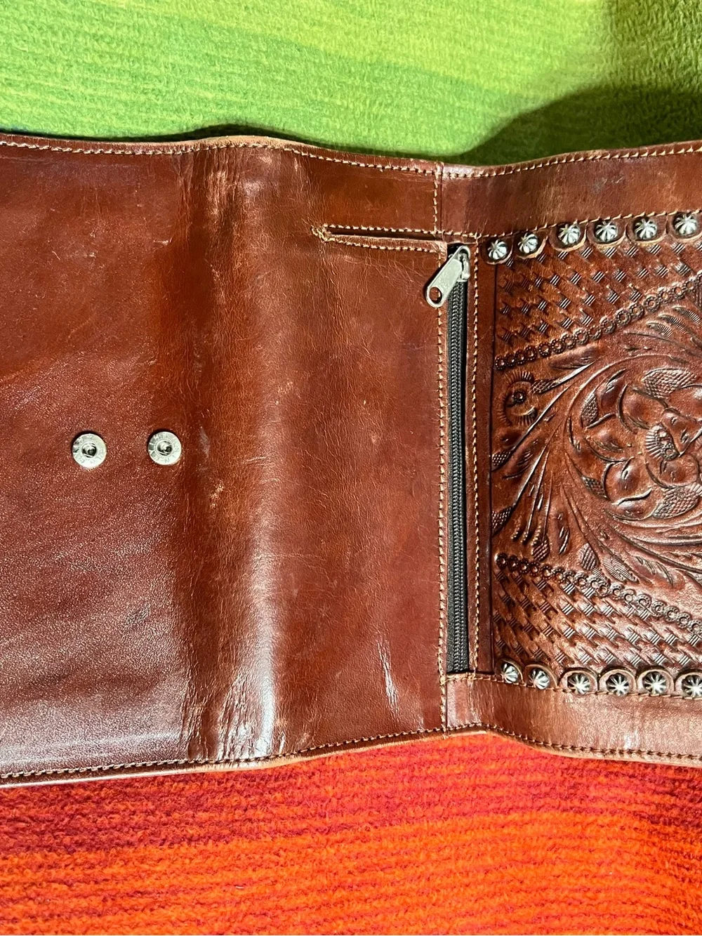 American West Brown Tooled Leather Wallet with Concho Accents